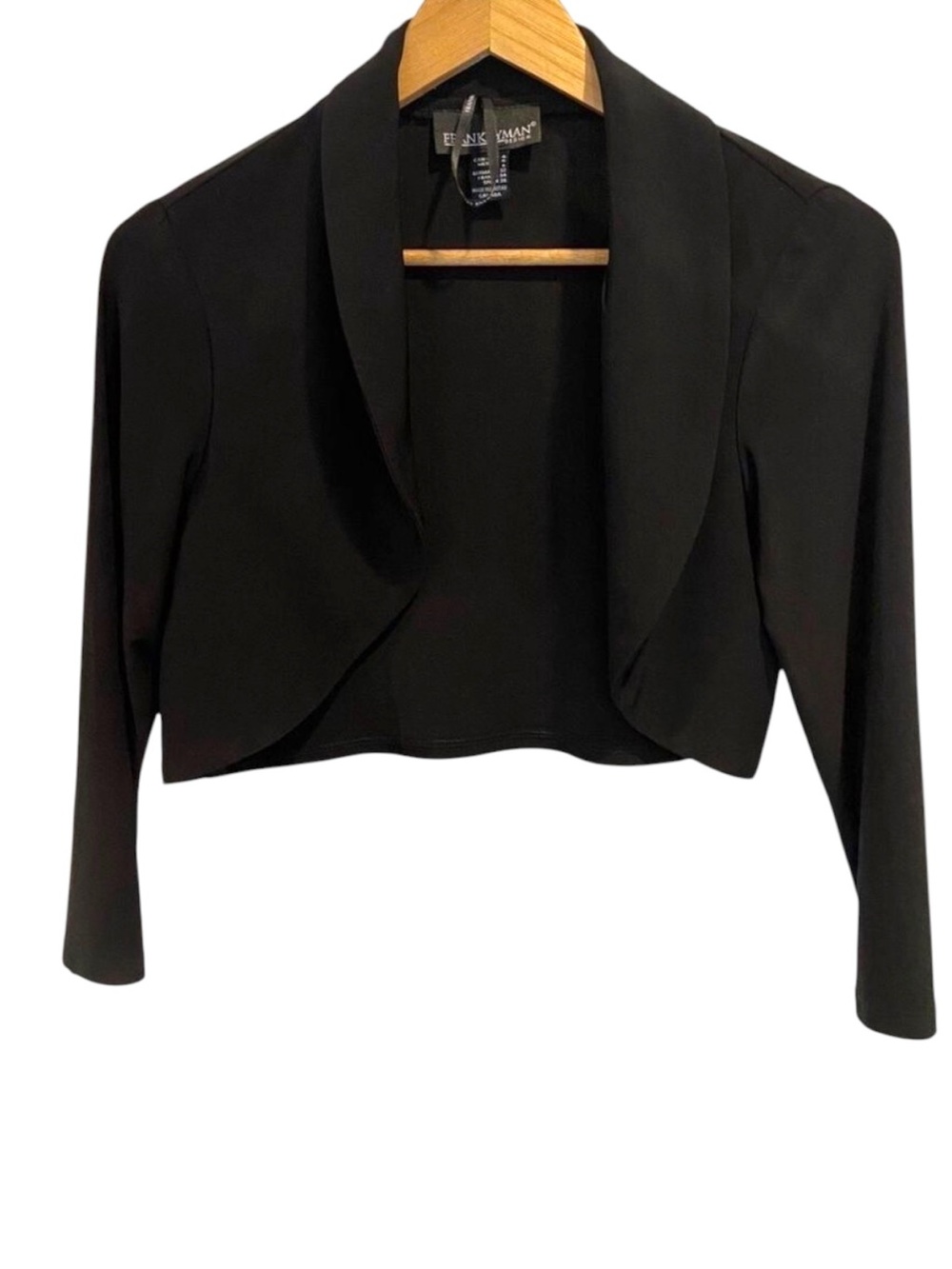 Frank Lyman black bolero crop top soft jersey material open closure size 4 small